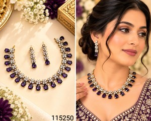 Parure de collier et boucles d'oreilles en diamant américain étincelant, motif floral, bijoux de mode pour mariage, fabricant et fournisseur en gros - Product Image 5