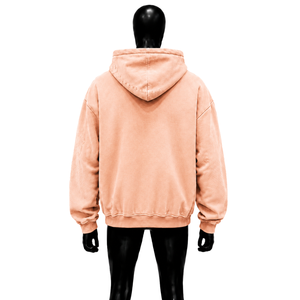 Sweat à capuche zippé oversize personnalisé couleur pêche avec motif croix abstrait, en molleton délavé, style streetwear, manches classiques, 100% coton K - Product Image 2