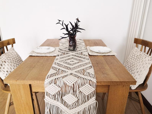 Modern Handmade Designer 14X78 inches White Macrame Cotton <b>Table</b> <b>Runners</b> Boho Style Modern Knotted Design <b>Runner</b> for Home Decor - Product Image 1
