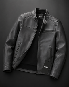 Rits Enterprises Men's Brown 100% <b>Leather</b> Stand Collar Zipper Closure Winter Breathable <b>Long</b> Sleeve Casual Moto <b>Jacket</b> OEM - Product Image 4