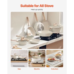 Set pentole e padelle da cucina a induzione antiaderente in granito bianco da 19 pezzi - Product Image 6