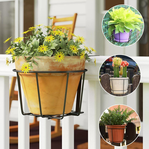 Heavy Duty Iron Hanging Balcony Planter <b>Basket</b> Metal Flower Pot Holder Railing Hanging <b>Plant</b> Stand Outdoor Indoor Garden Decor - Product Image 3
