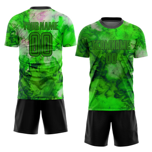 Conjunto de Camiseta de Fútbol Personalizada con Estampado de Transferencia Térmica Verde, Cuello en V, Manga Corta, Transpirable, de Secado Rápido, de Poliéster, para Todas las Temporadas, Unisex, para Adultos - Product Image 1