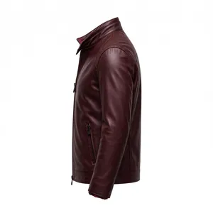 Veste d'hiver en cuir véritable marron foncé pour homme AMKOOR ENTERPRISES, col montant, fermeture éclair, coupe ajustée, douce et de qualité supérieure - Product Image 4