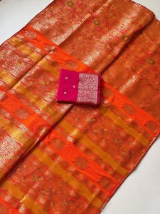 Meher Pakshi Georgette <b>Saree</b> Golden Wings Hand Dyeing Traditional Rajwadi Meenakari Bird Bloom Designer Utsav Wave Weave <b>Saree</b> - Product Image 2