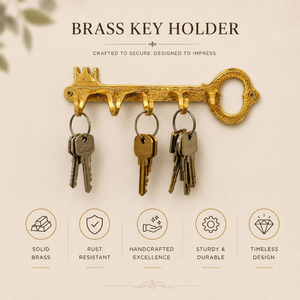 Handcrafted Solid Brass Key Shaped Key Holder Wall Mounted Decorative 5 Hook Organizer Vintage Entryway Home Office Decor <b>Rack</b> - Product Image 5