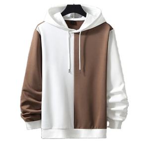 Sweat-shirt à capuche tricoté pour homme, color-block, blanc et marron, manches classiques, style non doublé, collection automne - Product Image 1