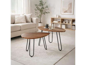 Juego de 2 Mesas Auxiliares Modernas de Madera Maciza |   Mesas Auxiliares para Café que Ahorran Espacio |   Mesas Auxiliares para Sala de Estar y Dormitorio, Últimos Modelos 2026 - Product Image 2