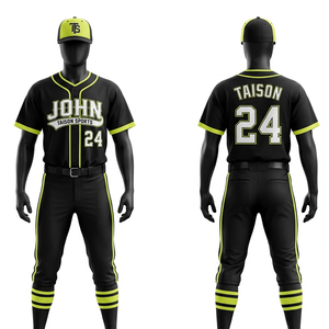 Custom <b>Black</b> Neon Yellow Baseball Uniform 260 GSM Polyester Sublimation Tackle Twill Team Wear - Product Image 1