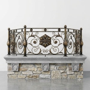 Rampe de balcon en fer forgé avec motif décoratif, résistante à la rouille, montage facile DIY, design traditionnel pour usage extérieur - Product Image 1