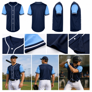 Maillot de baseball unisexe à manches courtes, bleu marine et bleu clair, en polyester anti-humidité, coupe classique, transfert thermique - Product Image 5