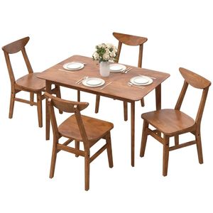 Set da Pranzo in Legno Massello, Tavolo Stile Fattoria e 4 Sedie in Noce per Spazi Ristretti, Set da 5 Pezzi - Product Image 5