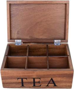 Small ALTAMASH CRAFT Wooden Biodegradable Antique <b>Tea</b> Storage <b>Box</b> Dividers Engraved <b>Tea</b> Label Handmade Square Shape Home - Product Image 1