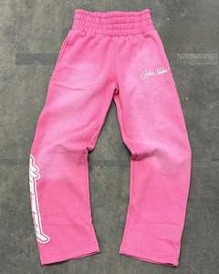 Pantalones de hombre de moda: Pantalones de chándal anchos de algodón grueso, estilo acampanado, personalizados, con efecto deslavado y holgados. - Product Image 1