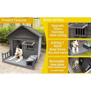 Casa de perro grande de madera maciza, techo de asfalto resistente a la intemperie, cuenco de cortesía para perros de 44,2 \ "X 44,6 \" X 44,6 \ "Terminus para perros más grandes - Product Image 5