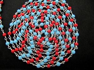 Cadena de Cuentas Redondas Lisas de Cuarzo Coral y Turquesa de 3mm con Alambre Envolvente - Product Image 3