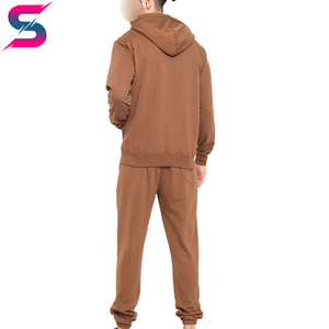 Survêtement Homme Confortable Marron à Capuche Entièrement Zippé, Décontracté pour l'Automne, 100% Coton, Couleur Unie, Poches Latérales, Coupe Droite 2026 - Product Image 4
