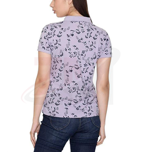 Polo de Mujer con Estampado Floral, Manga Corta, Color Morado Claro, Tejido Transpirable, Estilo Casual - Product Image 2