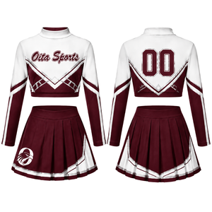 Conjunto de Uniforme Deportivo Sublimado en Blanco y Borgoña, Manga Larga, Falda Plisada, para Equipo Deportivo, Entrenamiento, Práctica y Presentación - Product Image 1