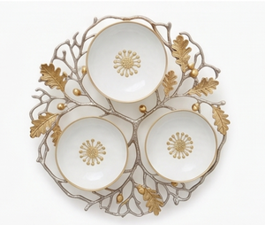 Plateau de service en métal avec 3 bols dorés martelés, motif feuille, décoration glamour, fait main, pour servir les aliments lors de fêtes - Product Image 6