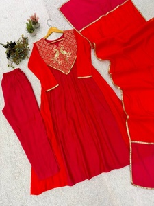 Costume Salwar rouge orangé pour femmes avec col brodé, tenue traditionnelle indienne pakistanaise pour mariage, provenant d'Inde, au meilleur prix - Product Image 4