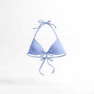 Haut de bikini noir pour femme avec cordon de serrage à l'avant et bretelles réglables, maillot de bain uni en spandex et polyester - Product Image 3