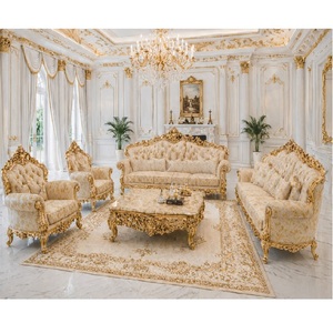 ชุดโซฟาหรูหรา 8 ที่นั่ง รุ่นริชลุค ทำจากไม้สัก ตกแต่งด้วยสีทอง เหมาะสำหรับห้องรับแขก คุณภาพสูง นำเข้าจากออสเตรเลีย - Product Image 1