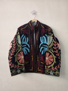 <b>Women</b>’s Colorful Floral Embroidered Open Front Jacket Boho Handmade Cotton <b>Outerwear</b> - Product Image 1