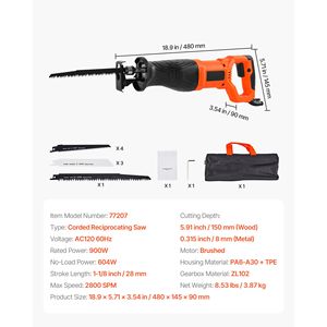 Sega Elettrica a Movimento Alternato 120 Volt 7.5 Amp 2800 SPM a Velocità Variabile con Corsa da 1-1/8 Pollici - Product Image 4