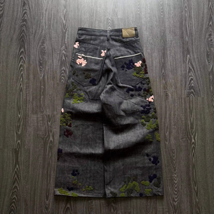 Vaqueros de mezclilla para hombre con lavado ácido, vintage, bordados personalizados, corte acampanado, ajustado, holgado, estilo cargo, pierna ancha, con efecto slub y estampado Drip - Product Image 3