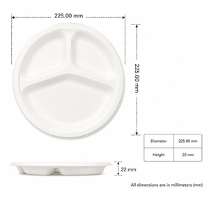 Bandeja Redonda Desechable de 9 Pulgadas con 3 Compartimentos de Bagazo de Caña de Azúcar para Catering, Comida para Llevar, Bodas y Fiestas, Ligera - Product Image 4