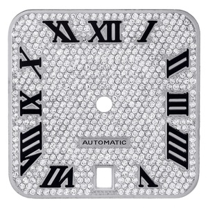 Esfera con diamantes incrustados personalizada para adaptarse a un reloj de metal blanco de 40 mm y color a pedido del cliente, esmalte negro, números romanos, 2.50 CT. - Product Image 2