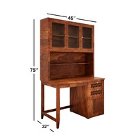 Escritorio Ejecutivo Ajustable de Madera Sólida con Vitrina de Puerta de Vidrio |   Escritorio de Secretario Alto con Cajones Tallados |   Ecológico y Duradero |