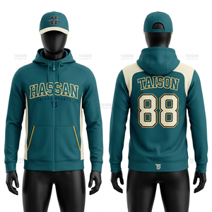 Survêtement de baseball en polaire polyester premium pour homme, couleur teal cream, avec empiècements sur les épaules, logo brodé personnalisé, sweats à capuche d'entraînement pour homme - Product Image 1