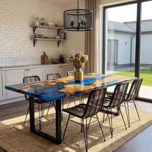 Custom Sheesham Wood Epoxy Resin River <b>Table</b> Blue Waves Dining Furniture Wholesale OEM - Product Image 5