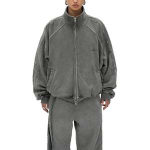 Ensemble de survêtement de luxe en molleton technique épais 100 % coton, style vintage vieilli, avec sweat à capuche zippé et pantalon de survêtement - Product Image 2