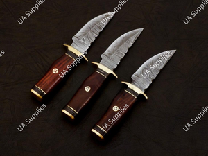 2026 New Design Wholesale Damascus Steel Drop Point Skinner Camping Knife Rosewood Handle Brass Guard Razor Sharp Fixed DIY ODM - Product Image 6