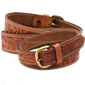 Limited Edition Hand Carved Floral Embossed Western Leather Tooling <b>Belt</b> <b>for</b> <b>Men</b> & Women with Stylish Brass Pin Buckle - Product Image 6