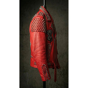 Chaqueta de cuero roja para hombre con tachuelas, estilo motero, punk, calavera, serpiente, gótica, con púas, venta al por mayor de fábrica - Product Image 6