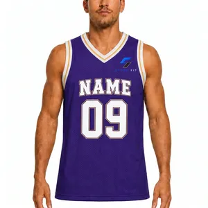 Camiseta de Baloncesto Personalizada para Hombre, Color Morado, Cuello en V, Sin Mangas, Impresión Sublimada, Equipo 09, Malla Transpirable, Corte Regular, 100% Poliéster - Product Image 2