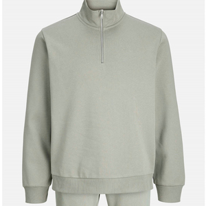 Conjunto de chándal verde salvia con cremallera de un cuarto y logotipo personalizado al por mayor para hombre, sudadera con media cremallera y pantalones de chándal de ajuste holgado, 400 GSM - Product Image 5