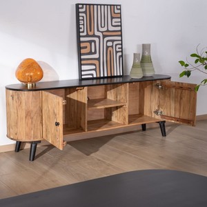 Meuble TV Vandana Ivory Harmony Large bicolore en bois et noir avec design vintage arrondi Boogie 175cm - Product Image 5