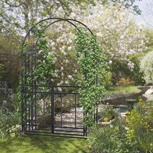 Arco da Giardino in Metallo Grigio da 2,4 m con Doppia Porta e Cancello Bloccabile per Matrimoni e Feste Nuziali - Product Image 2