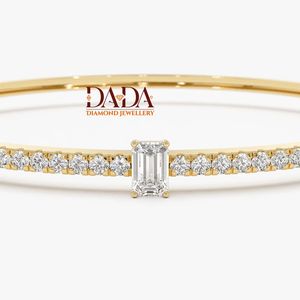 Minimalist Emerald Cut Lab Grown Diamond <b>Bangle</b> <b>Bracelet</b> for Women Elegant Solitaire Diamond Fine Jewelry Luxury Bridal gift - Product Image 2
