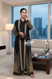 Venta al por mayor AWAIS HOUSE - Conjunto de lujo de 2 piezas para mujer musulmana, modesto, sencillo, de terciopelo liso con cuentas, lavable, túnica larga hasta el suelo, corte en A - Product Image 5