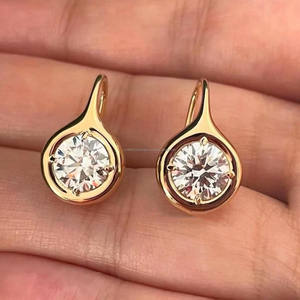 Chunky Bezel Set Round Brilliant Cut Moissanite Diamond <b>Drop</b> <b>Earrings</b> with Compass Prong Set Rhodium Plated 925 <b>Sterling</b> <b>Silver</b> - Product Image 1