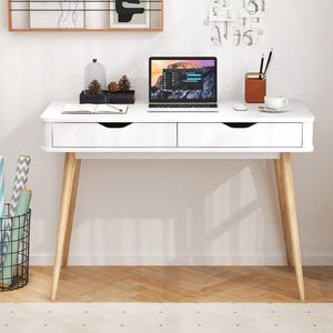 Scrivania per Computer in Legno da 43,5 Pollici con 2 Cassetti, Pieghevole e Regolabile per Spazi Ristretti, Ufficio Domestico - Product Image 3