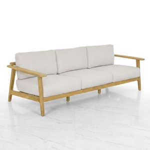 Scandinavian <b>Wood</b> <b>Frame</b> <b>Sofa</b> Set Solid Teak Living Room Beige Fabric Upholstered Three Seater Couch Minimalist Home Furniture - Product Image 3