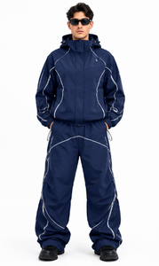 Custom Polyester <b>Zip</b> up Blank Oversized Reflective Waterproof Windproof Nylon Jacket and Track Pants <b>Jogger</b> Sets Nylon Tracksuit - Product Image 4