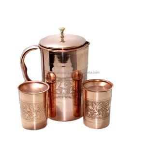Pichet en cuivre de qualité standard et cruche à eau en cuivre tendance en verre avec poignée Logo et design personnalisés - Product Image 2